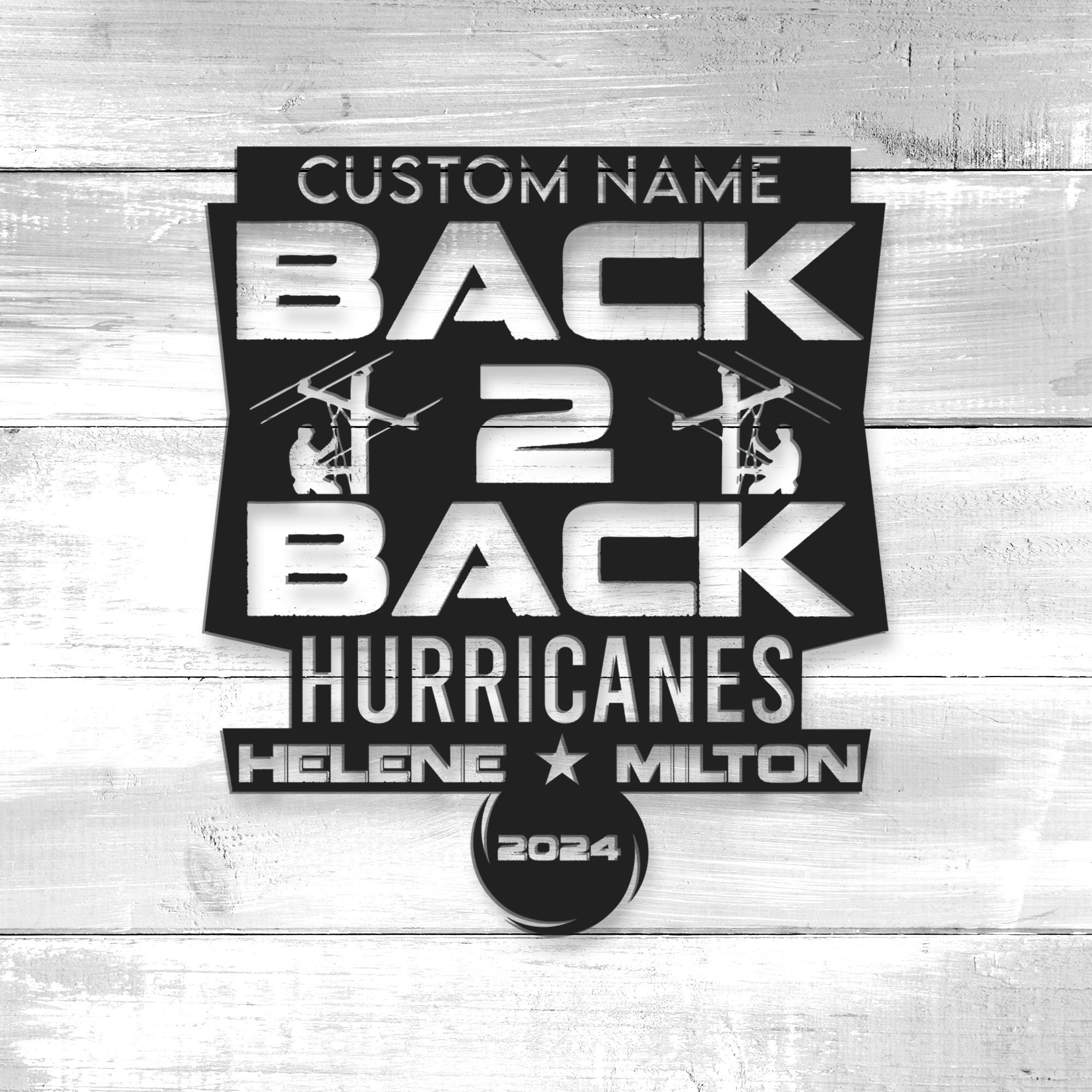 Back 2 Back Hurriane Milton Helene Lineman Metal Sign With Led 5