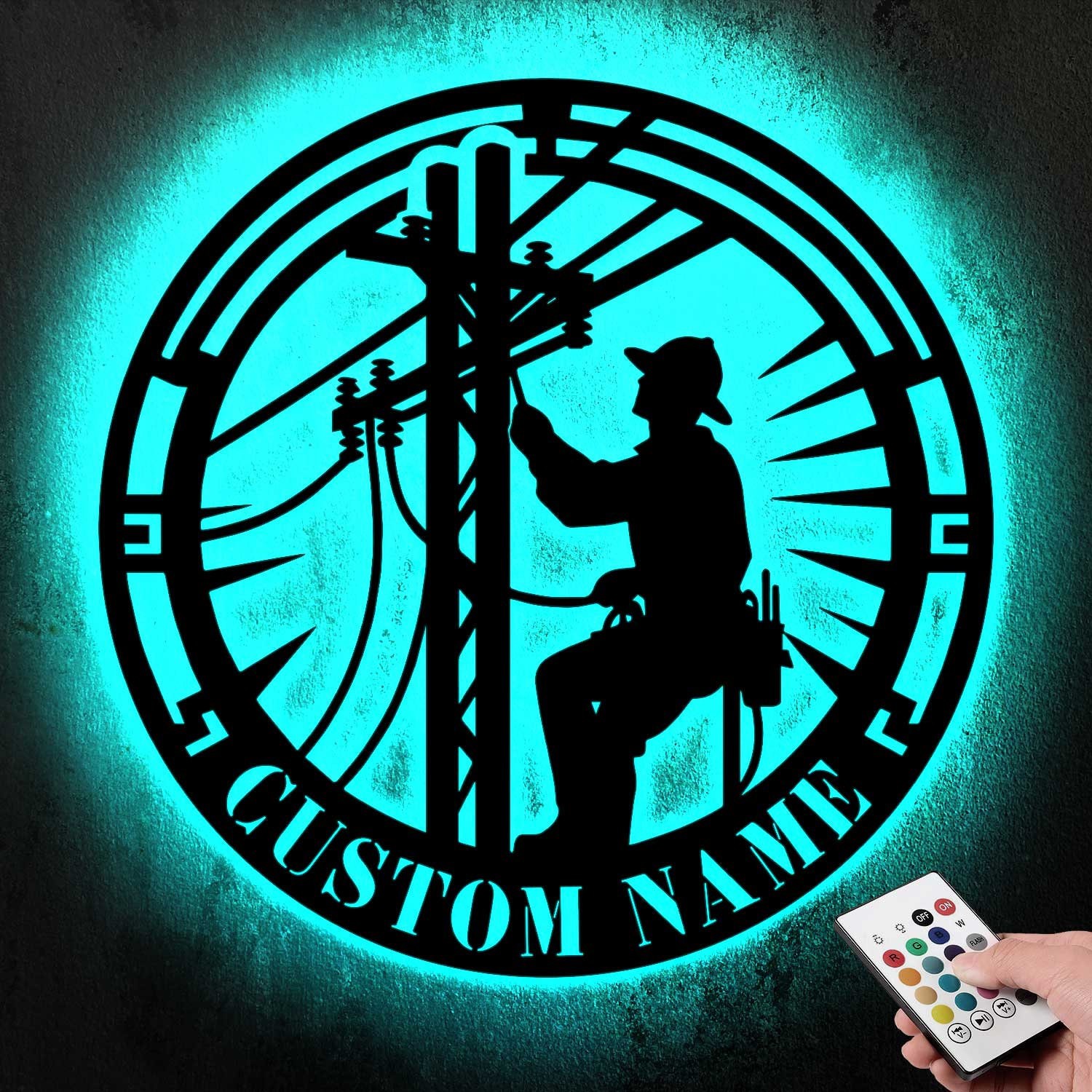 Custom Lineman Metal Sign with LED Lights 2