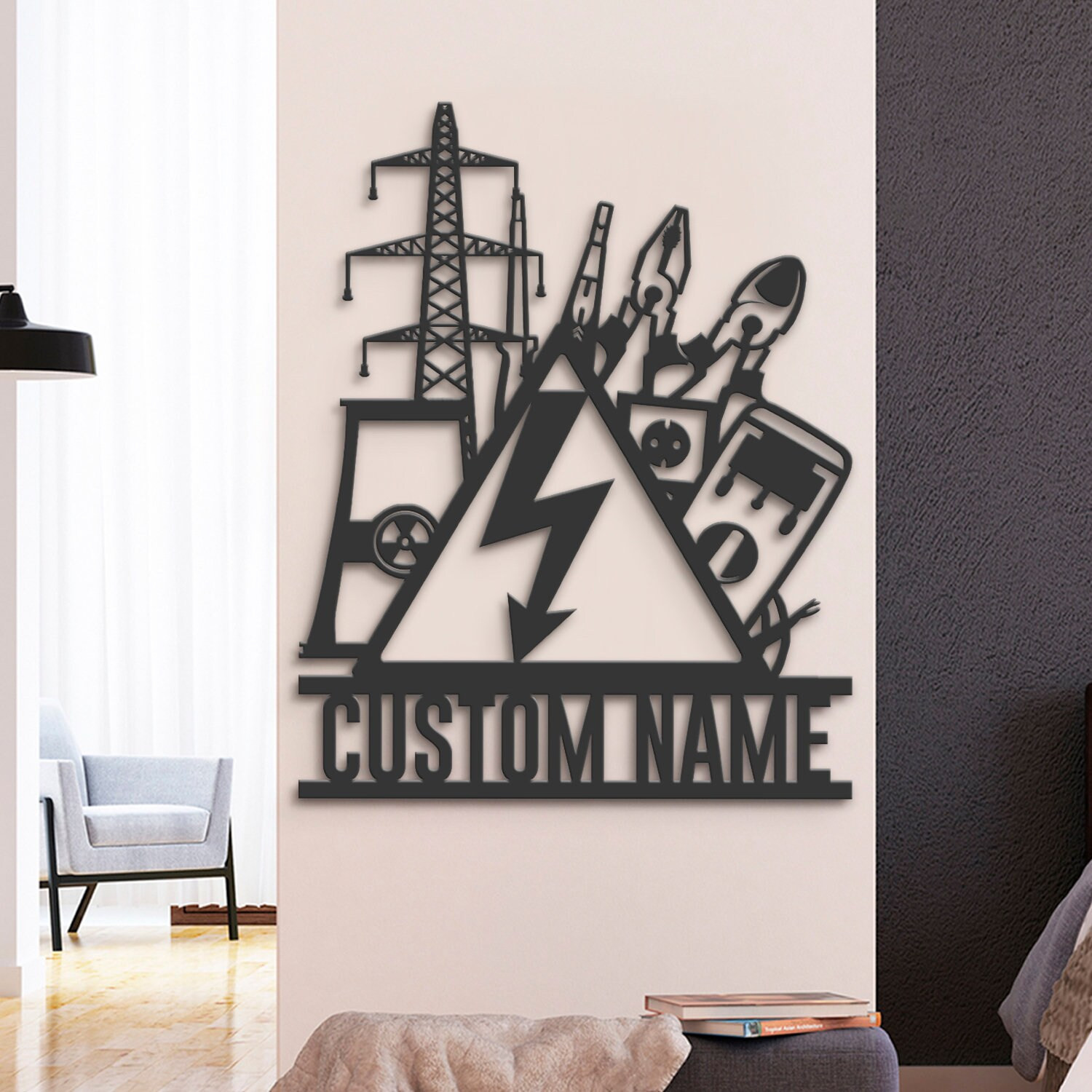 Custom Lineman Metal Wall Art LED Light Personalized Electrical Engineer Name Sign Home Decor Electric Tools Shop Decoration Christmas Xmas 2