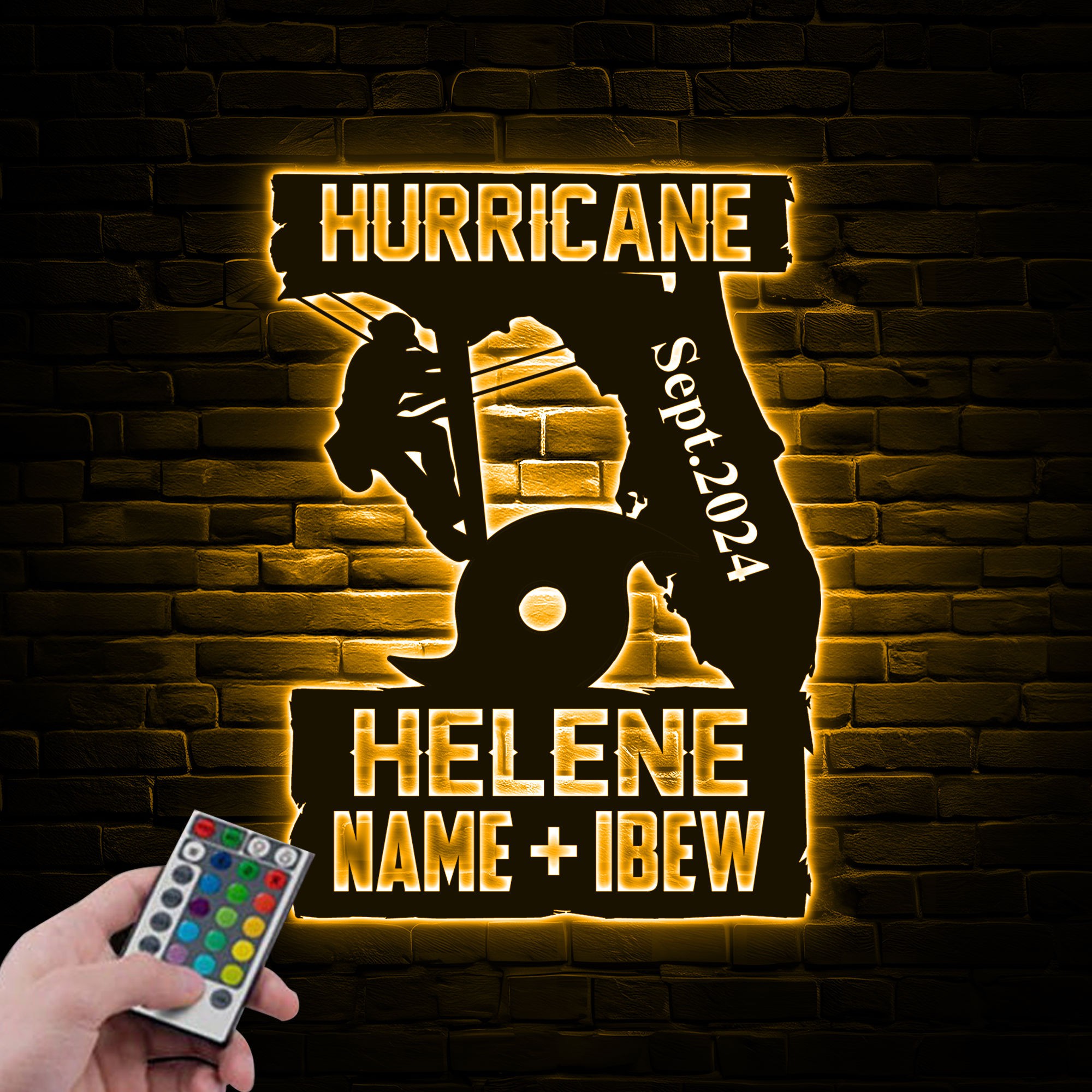 Hurriane Helene Lineman Metal Sign With Led 1