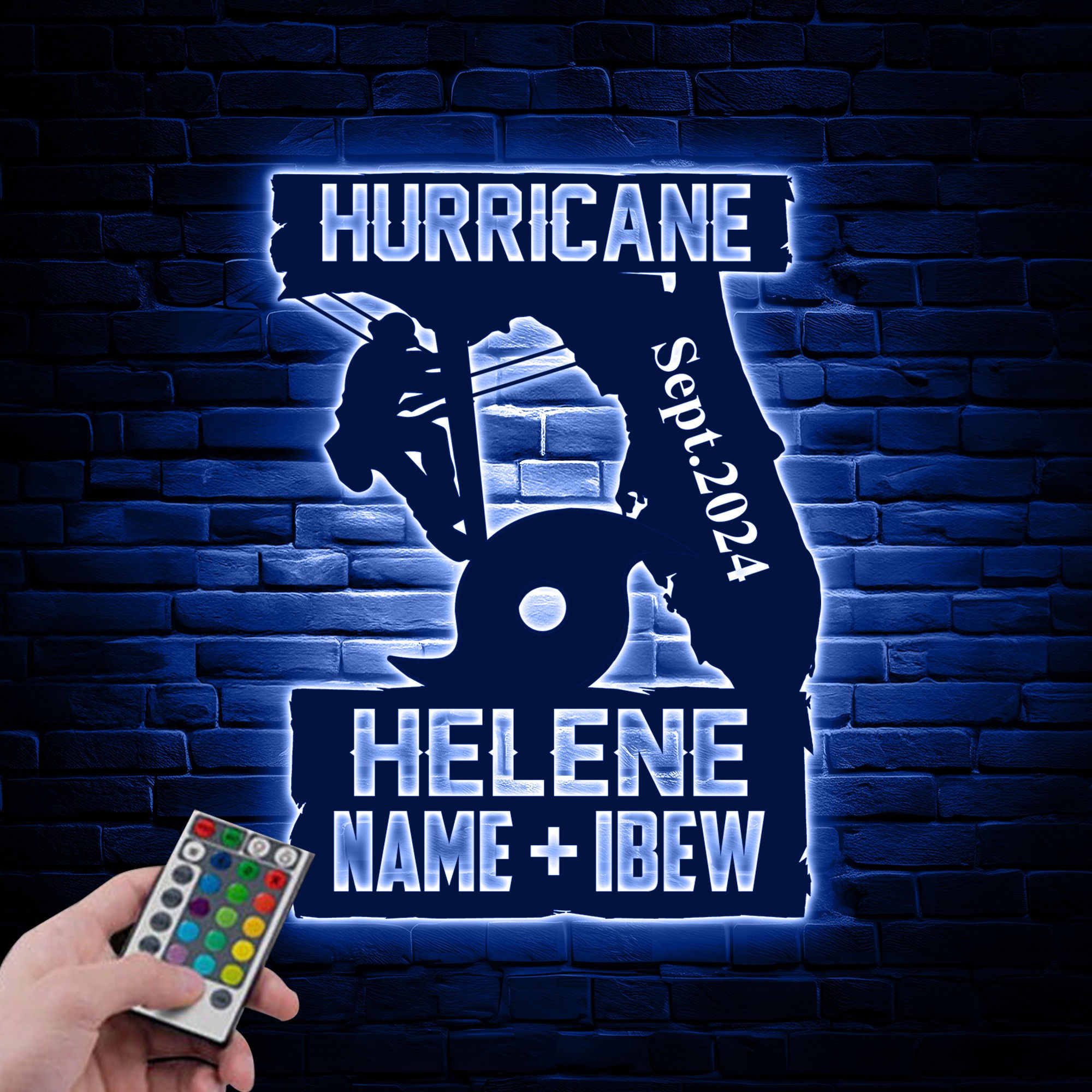 Hurriane Helene Lineman Metal Sign With Led 2