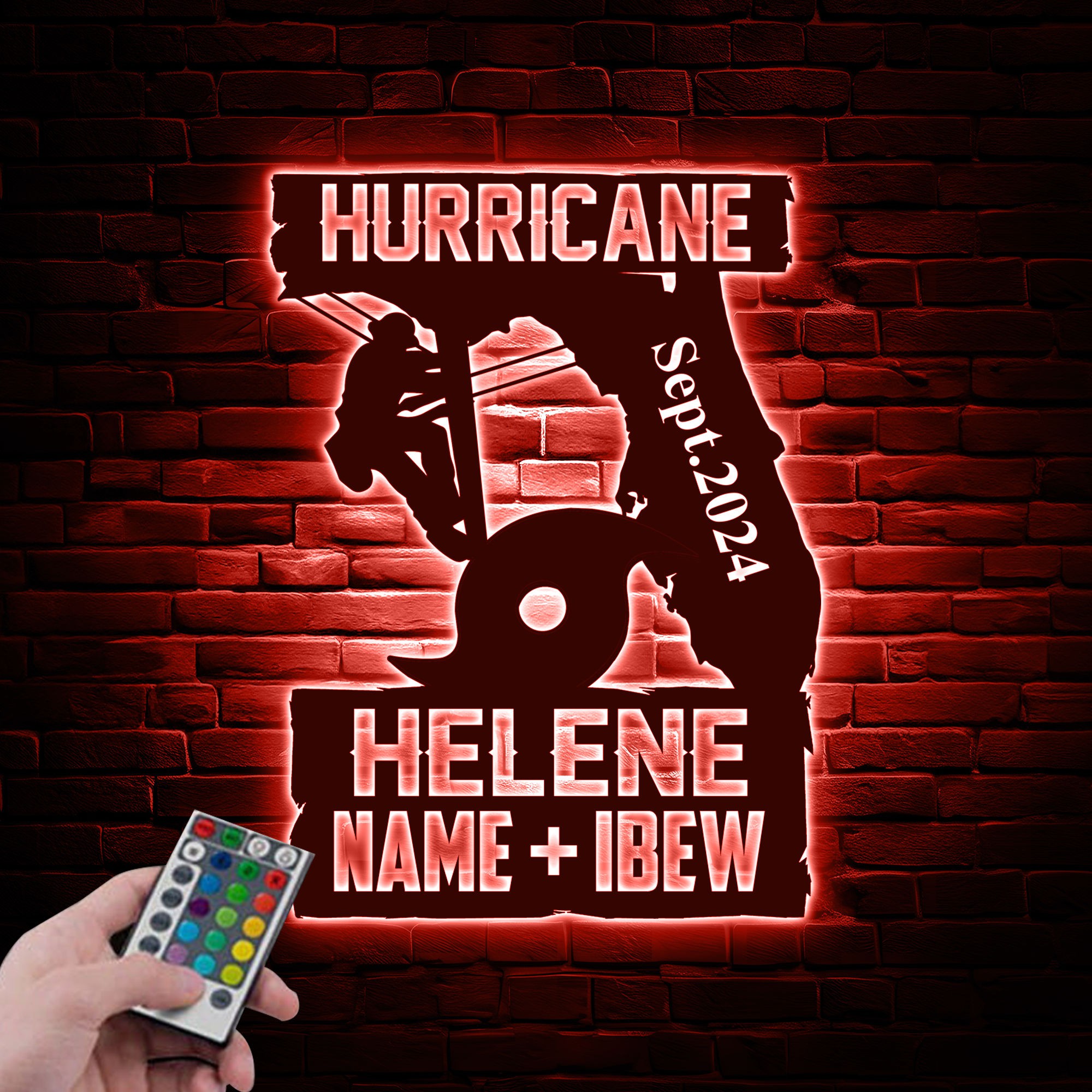 Hurriane Helene Lineman Metal Sign With Led 3