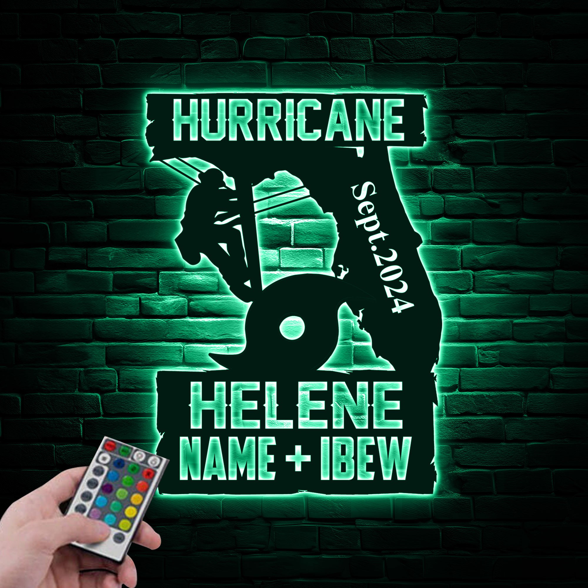 Hurriane Helene Lineman Metal Sign With Led 4