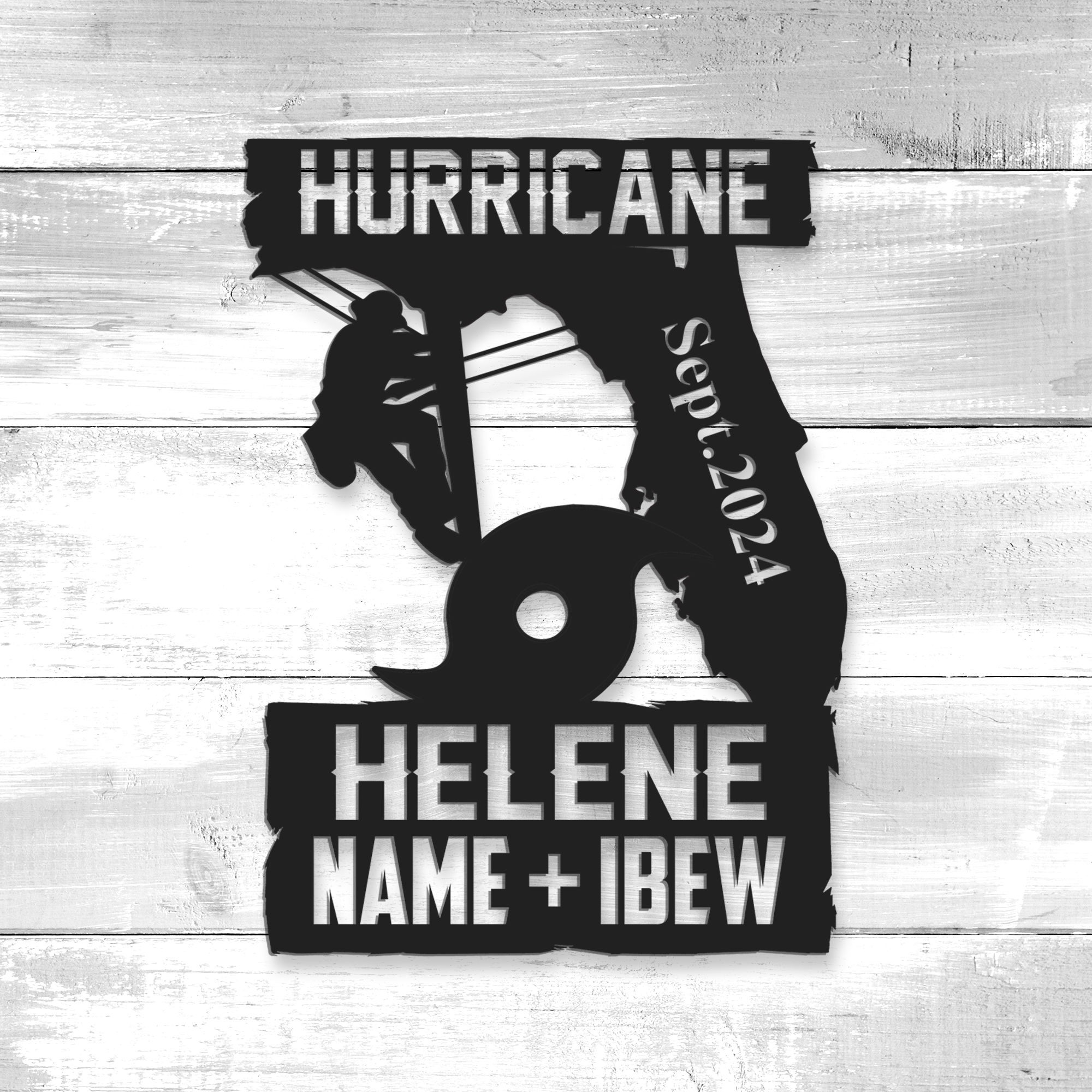 Hurriane Helene Lineman Metal Sign With Led 5