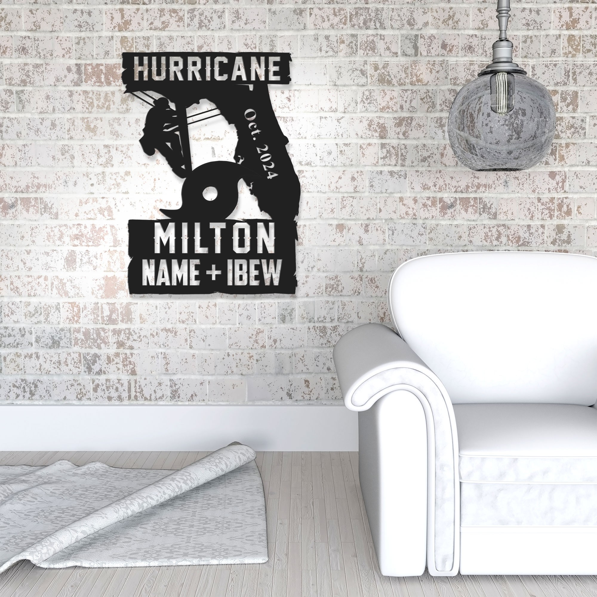 Hurriane Milton Helene Lineman Metal Sign With Led 6