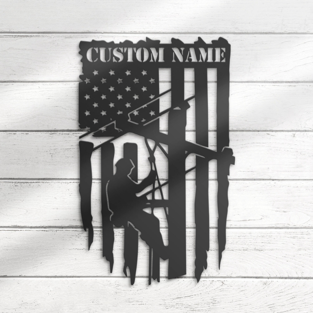 Personalized Lineman Metal Wall Art LED Light Electrical 7