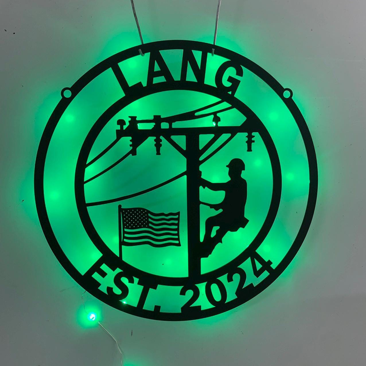 Personalized Lineman Metal Wall Art With LED Light 1