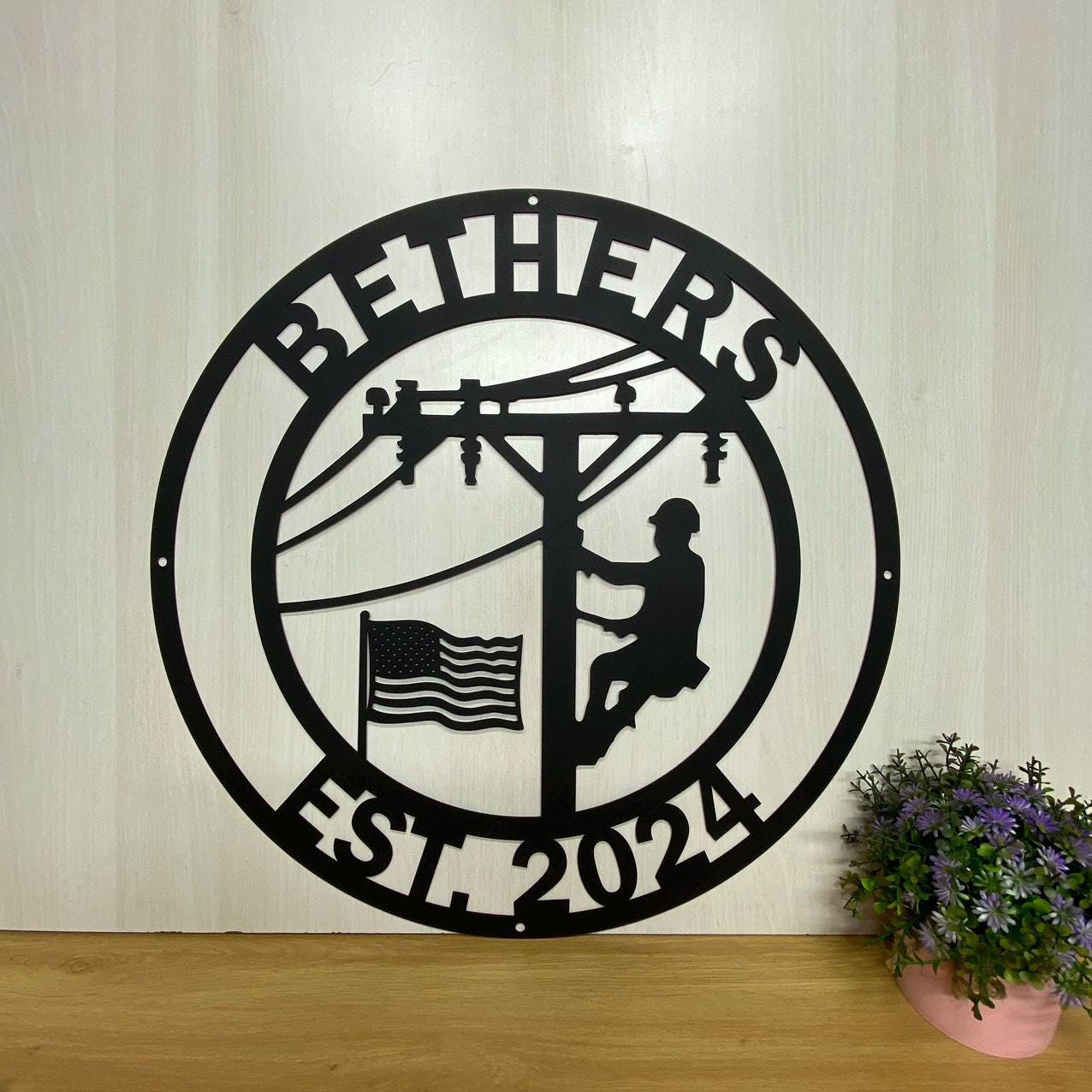 Personalized Lineman Metal Wall Art With LED Light 2