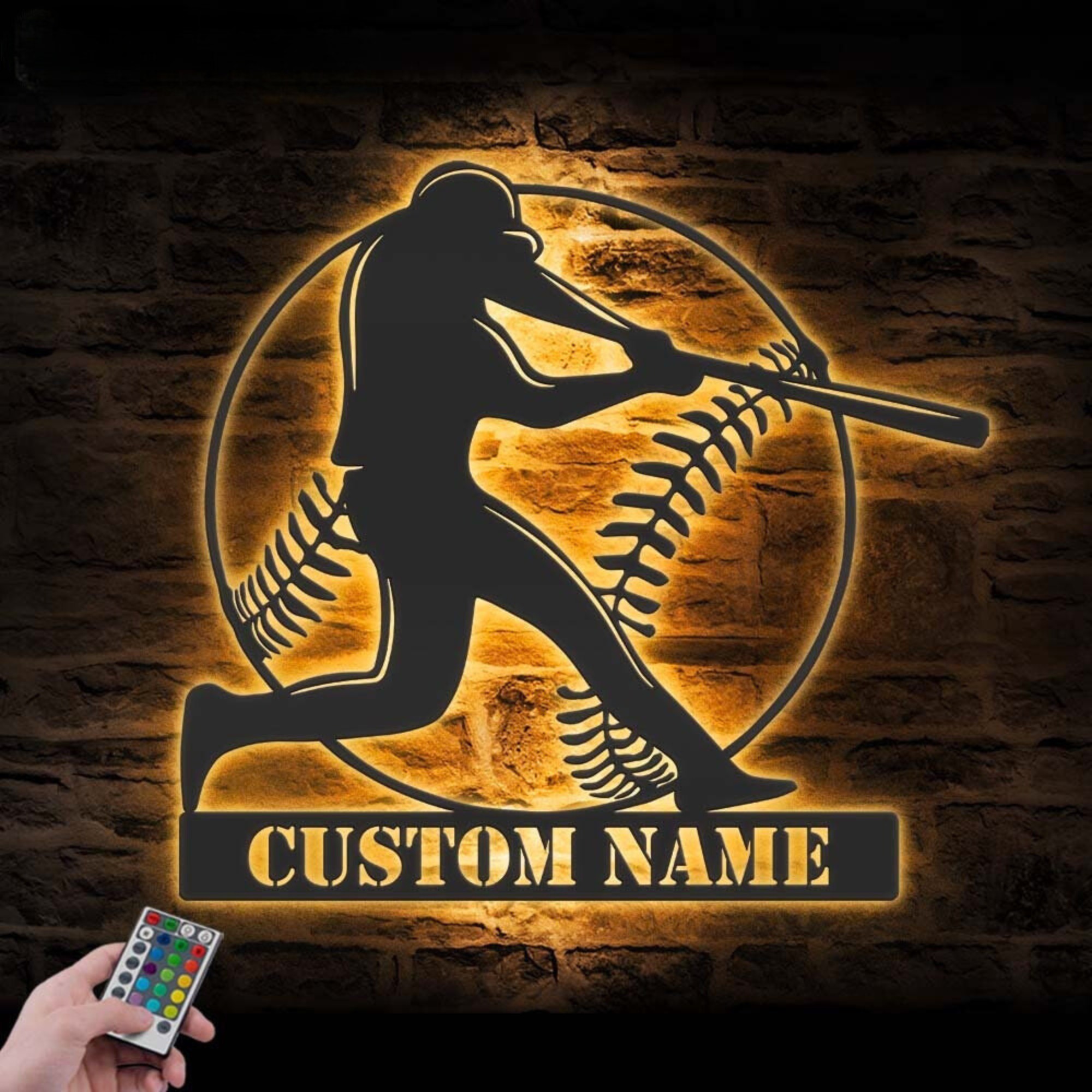 Custom Baseball Metal Wall Art LED 1