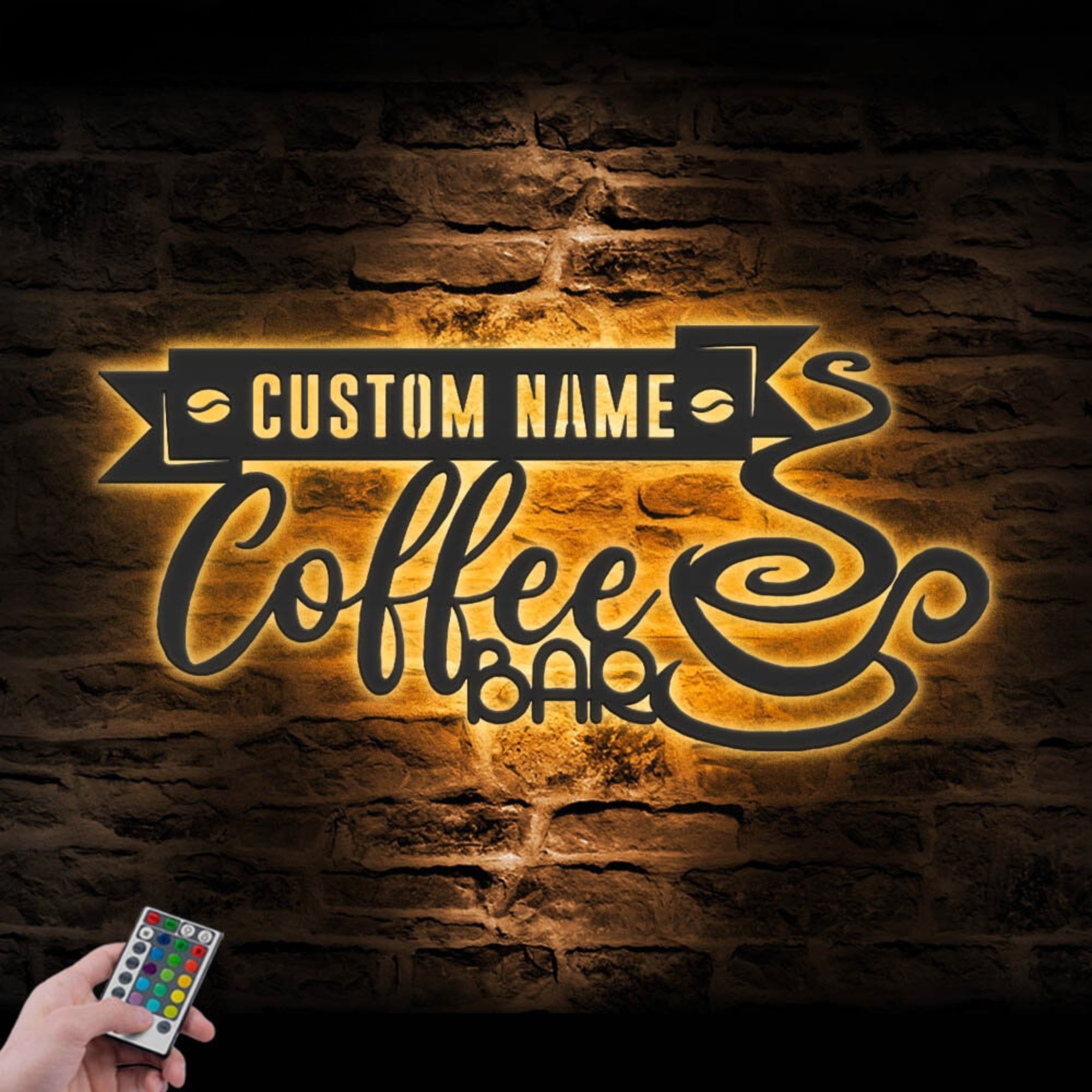 Custom Coffee Bar Metal Wall Art LED 1