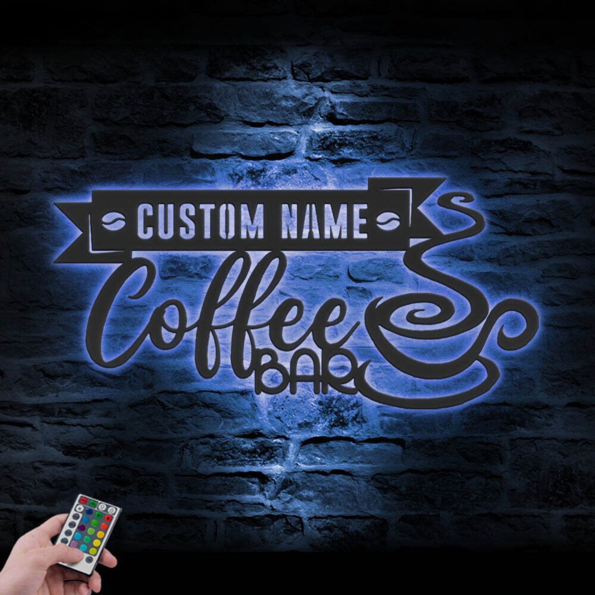 Custom Coffee Bar Metal Wall Art LED 2