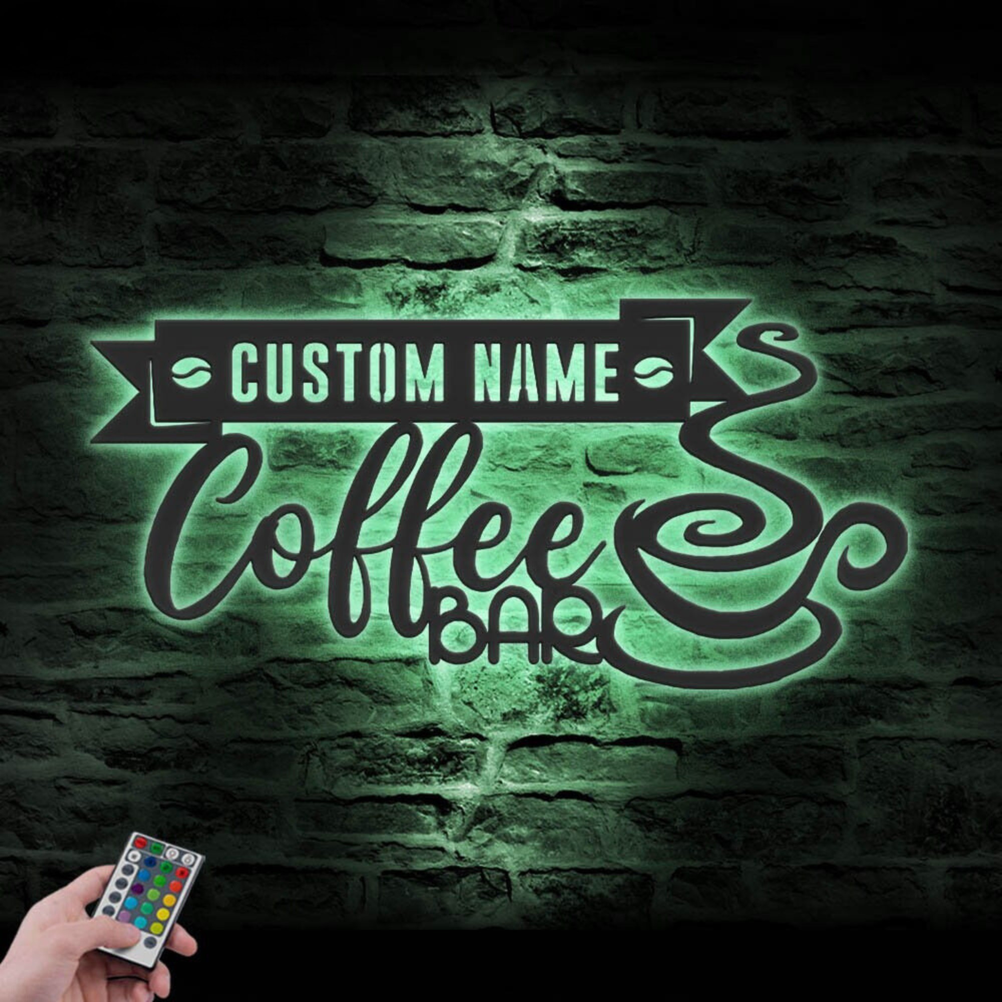 Custom Coffee Bar Metal Wall Art LED 3