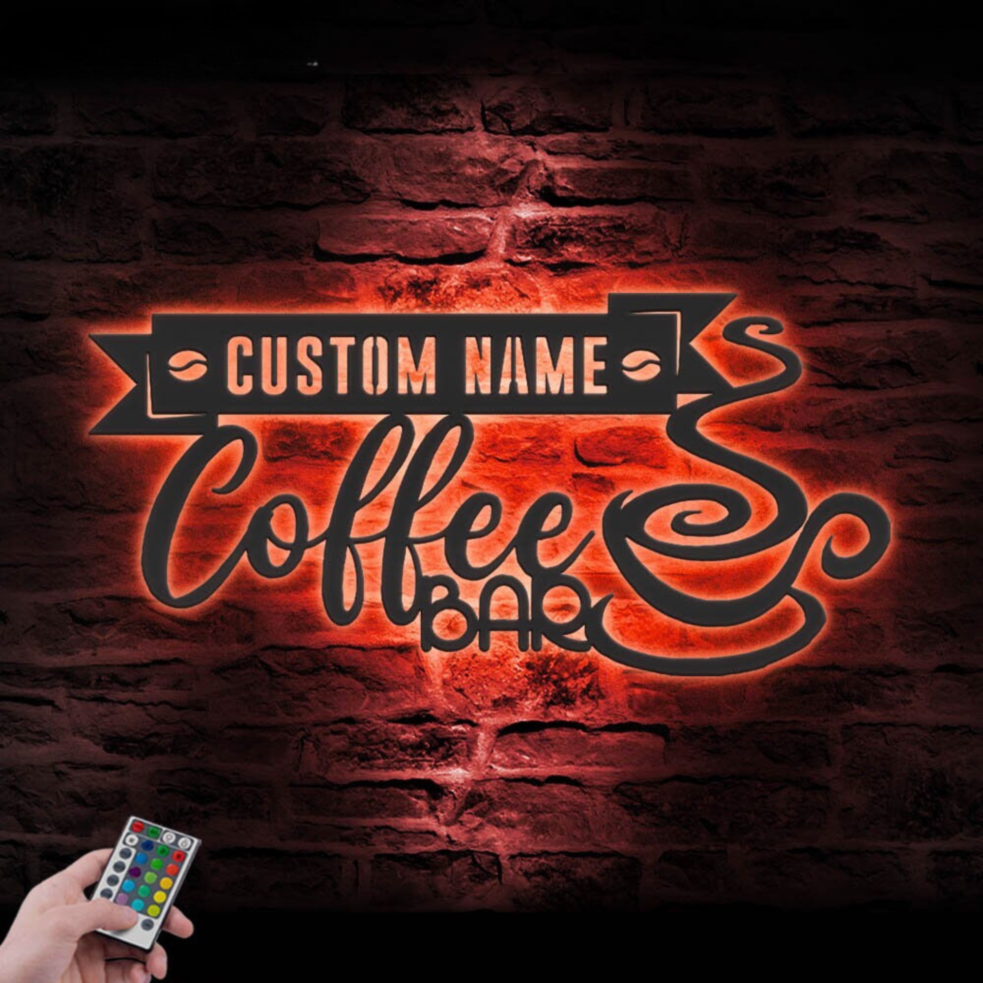 Custom Coffee Bar Metal Wall Art LED 4