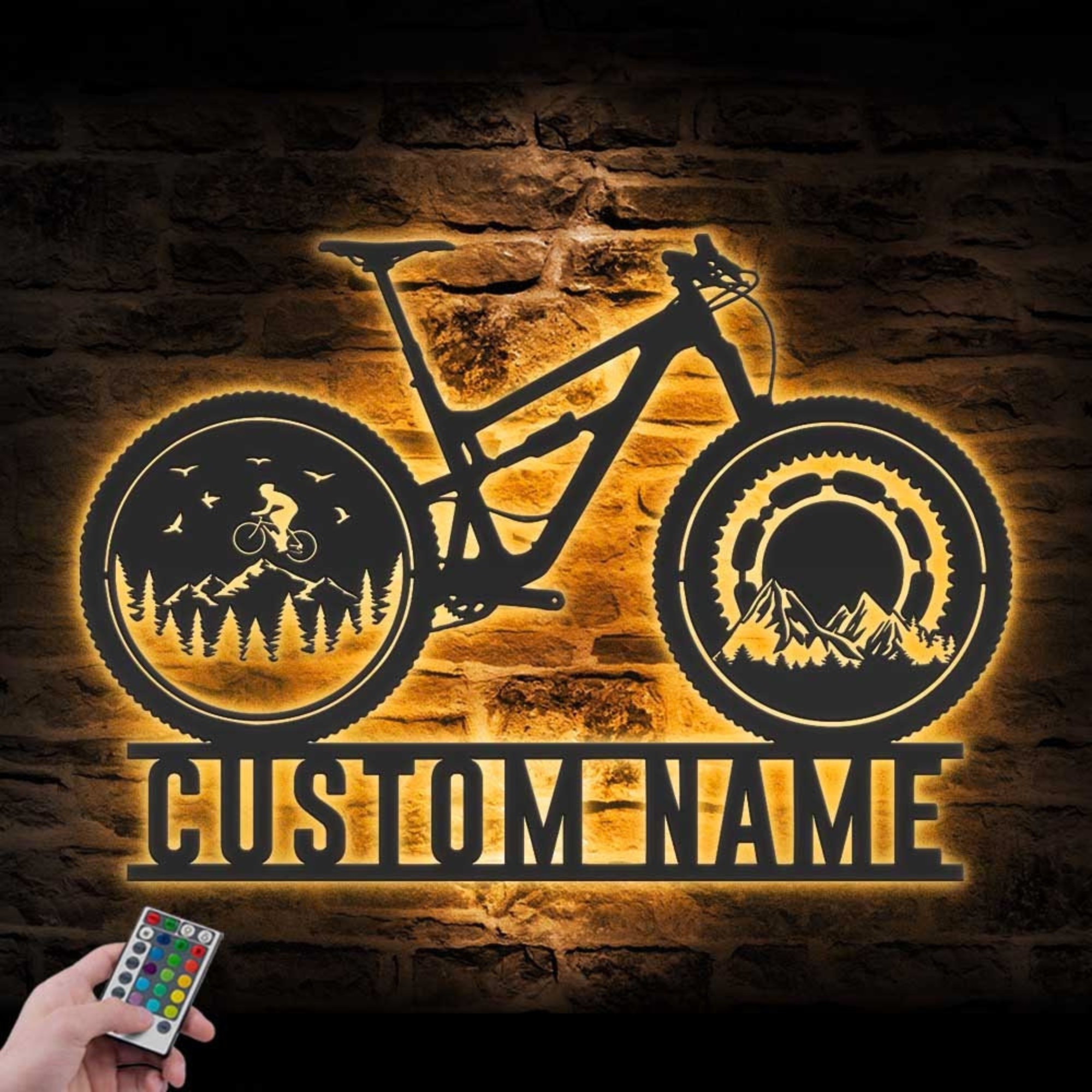 Custom Cyclist Mountain Bike Metal Wall Art LED 1