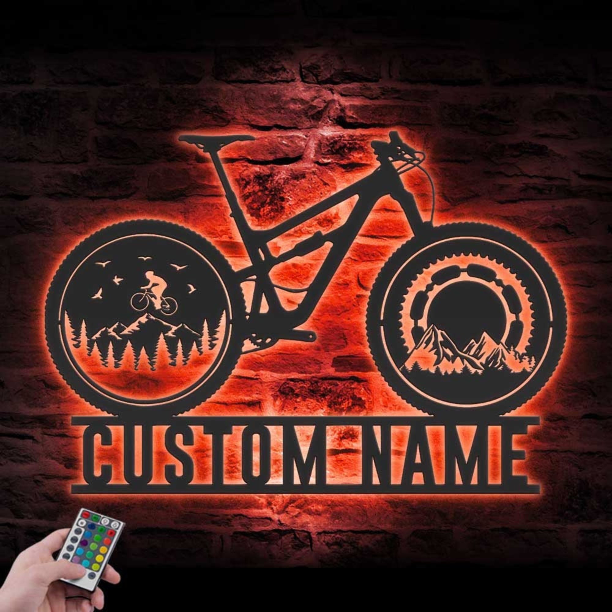 Custom Cyclist Mountain Bike Metal Wall Art LED 2