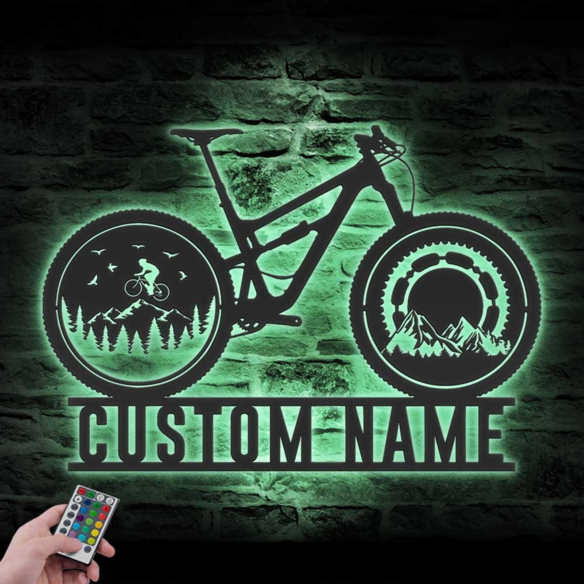 Custom Cyclist Mountain Bike Metal Wall Art LED 3