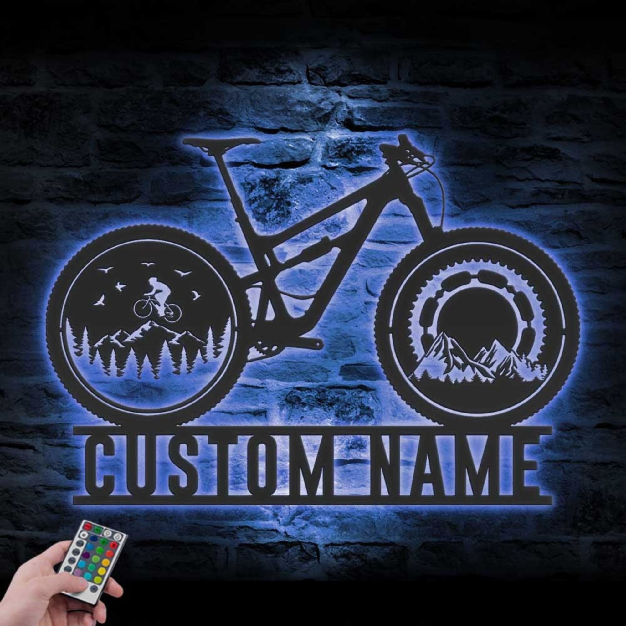 Custom Cyclist Mountain Bike Metal Wall Art LED 4