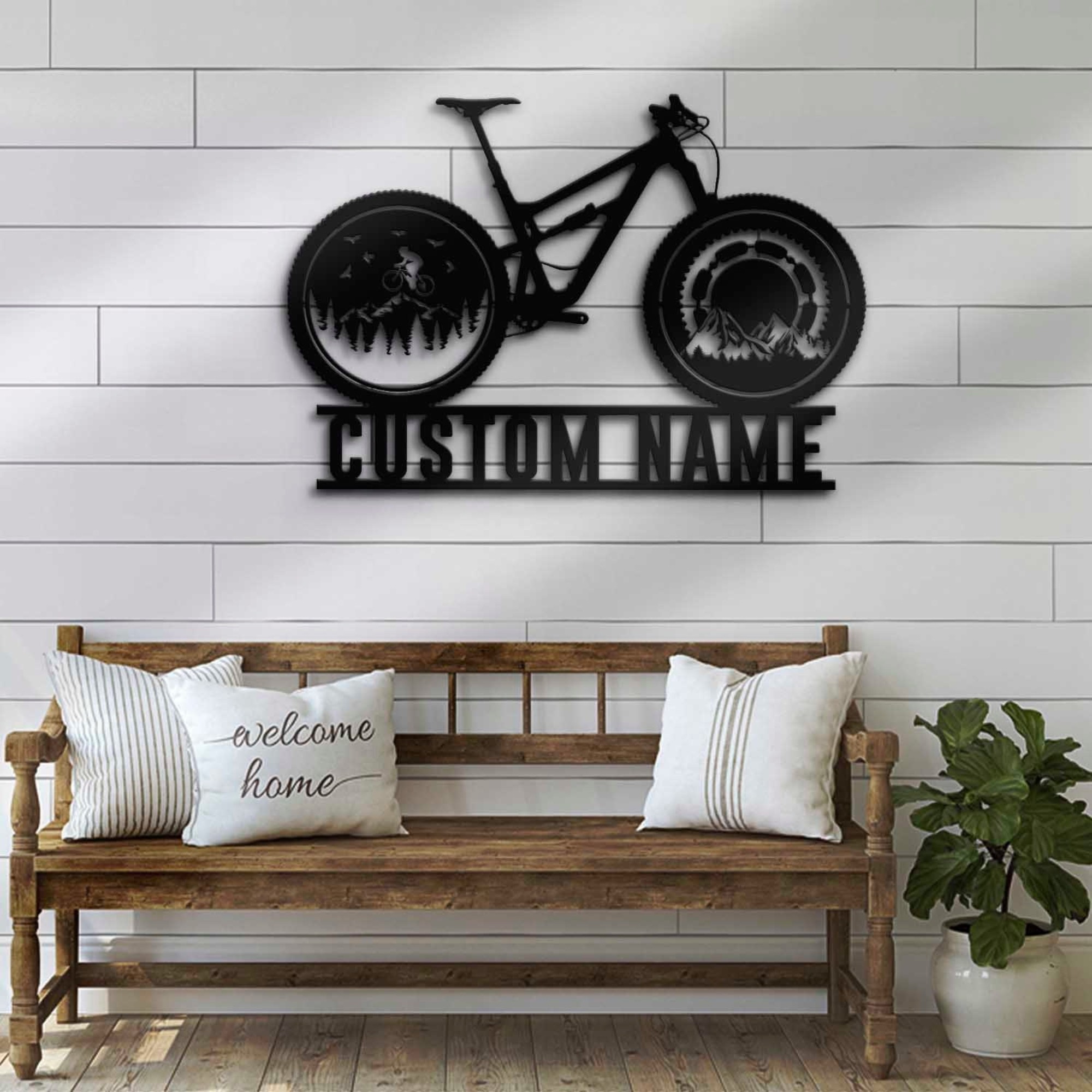 Custom Cyclist Mountain Bike Metal Wall Art LED 5