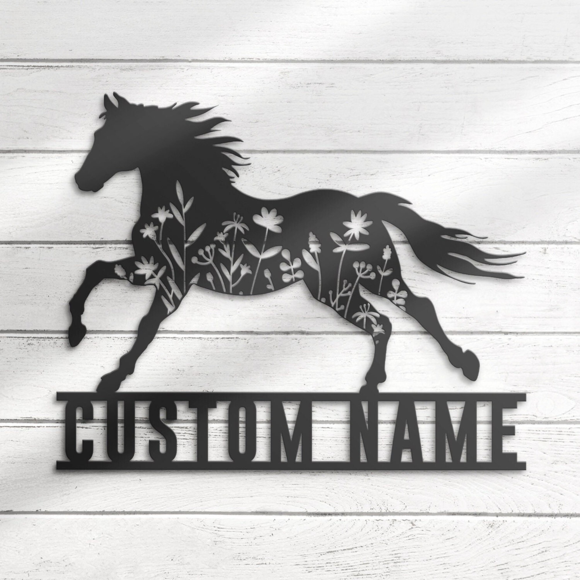 Custom Floral Horse Farmhouse Metal Wall Art LED 5