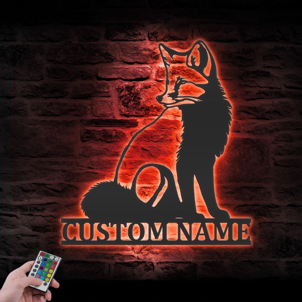 Custom Fox Metal Wall Art LED Light 3