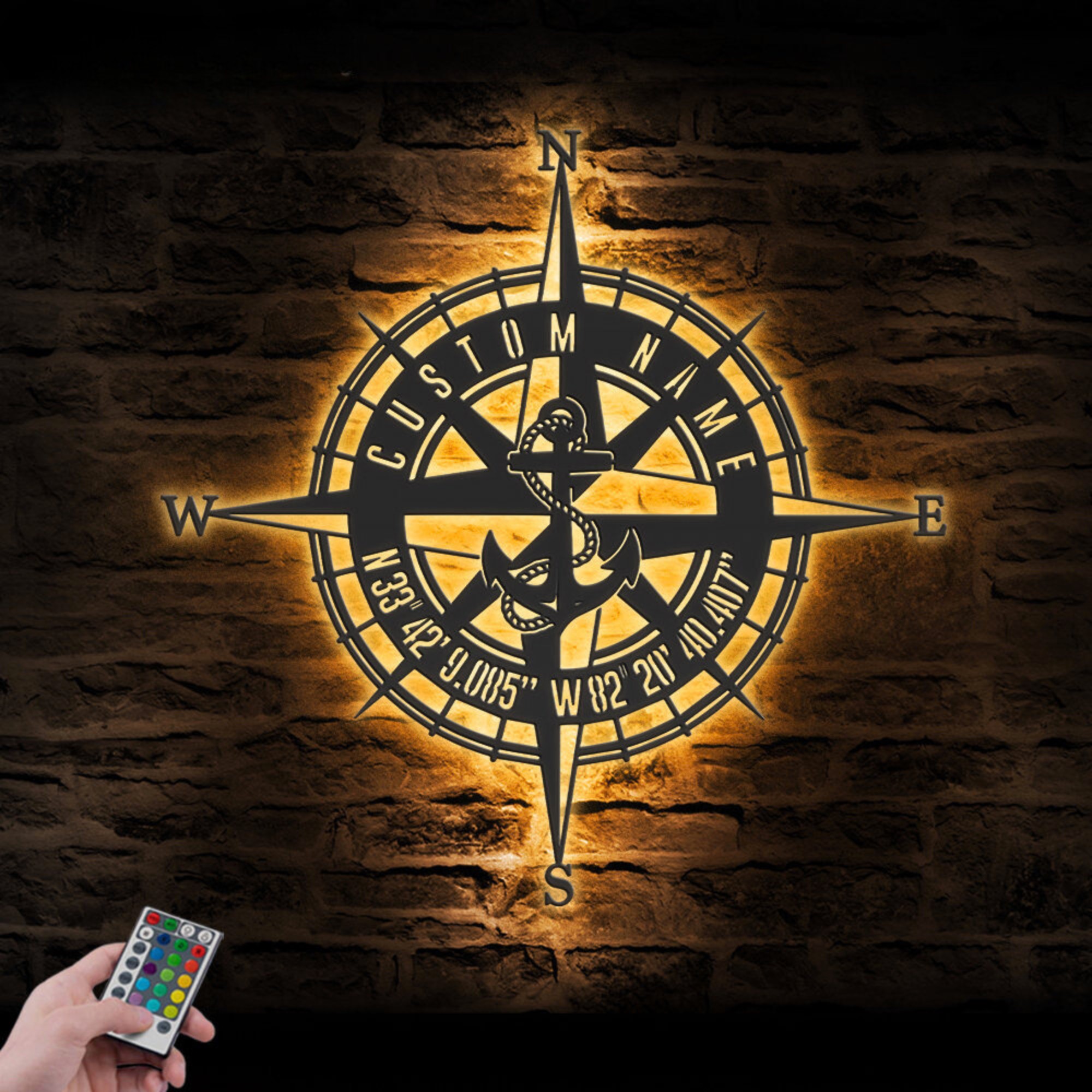 Custom GPS Anchor Compass Metal Wall Art LED 1