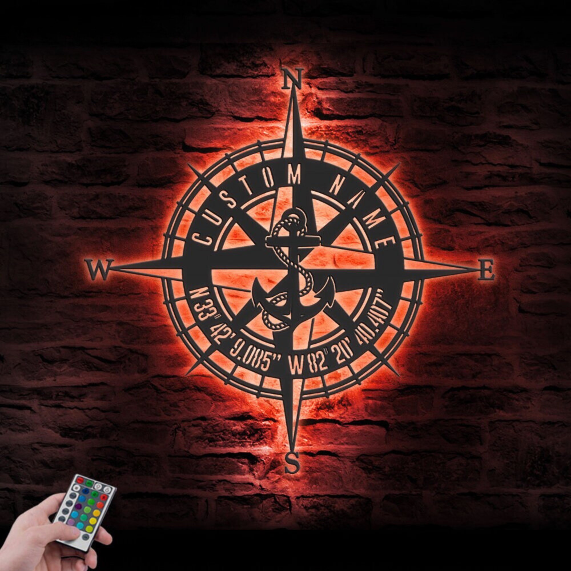 Custom GPS Anchor Compass Metal Wall Art LED 2