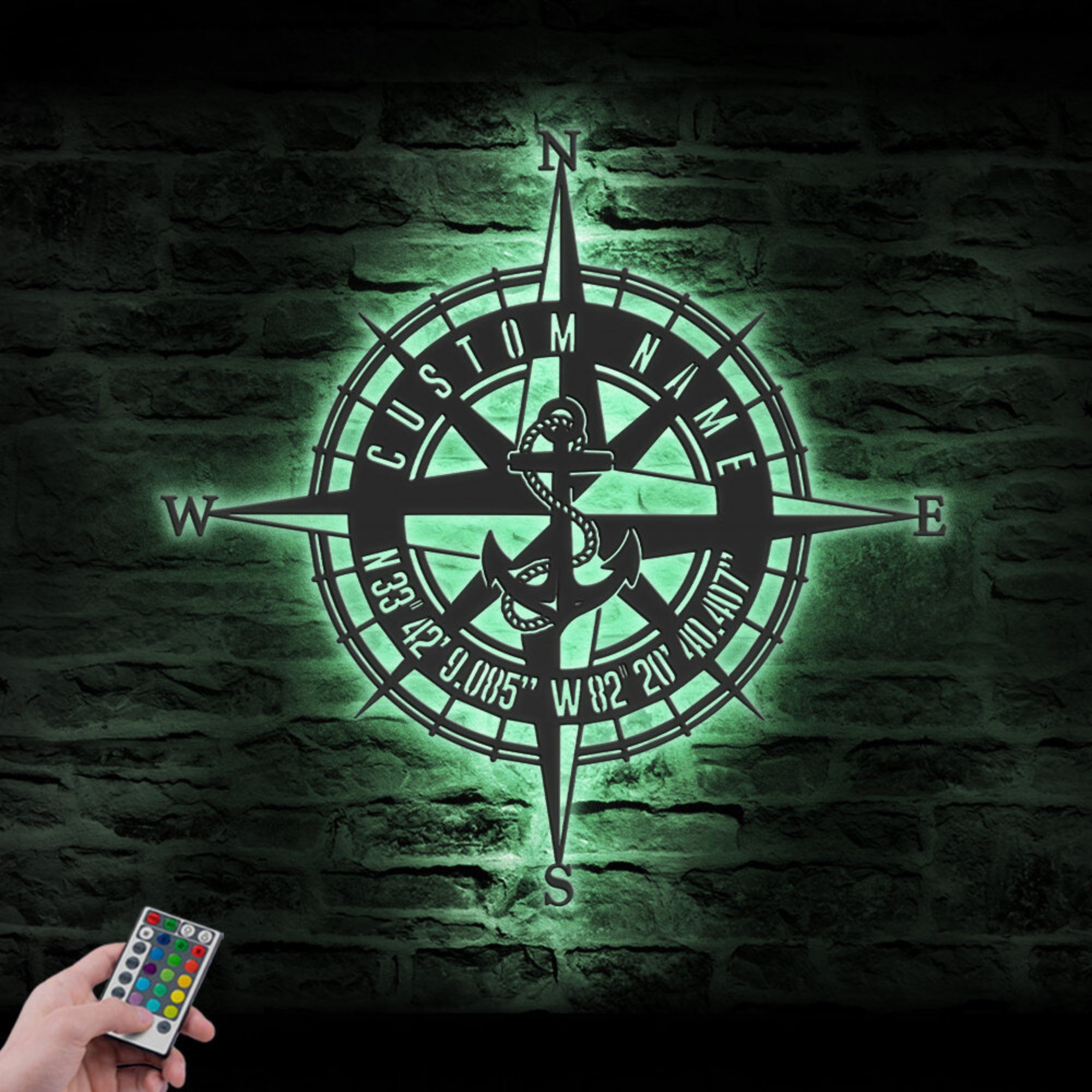 Custom GPS Anchor Compass Metal Wall Art LED 3