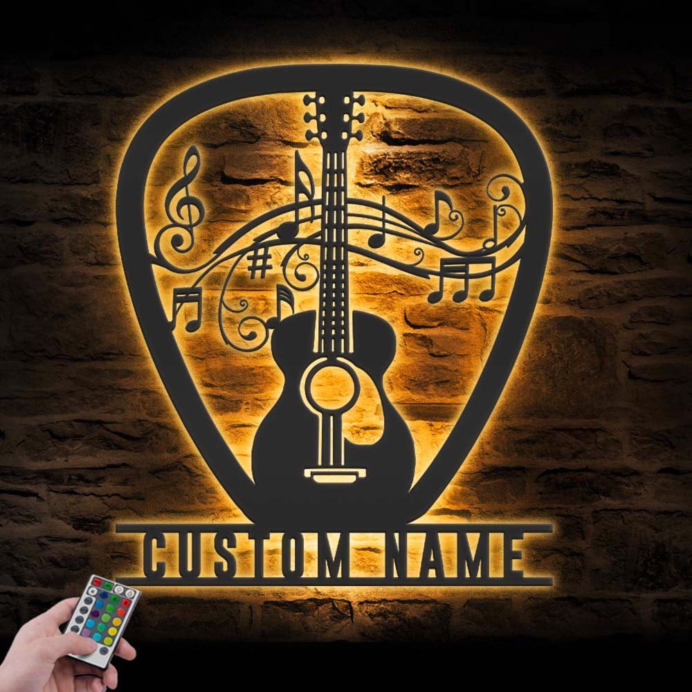 Custom Guitar Pick Metal Wall Art LED 1