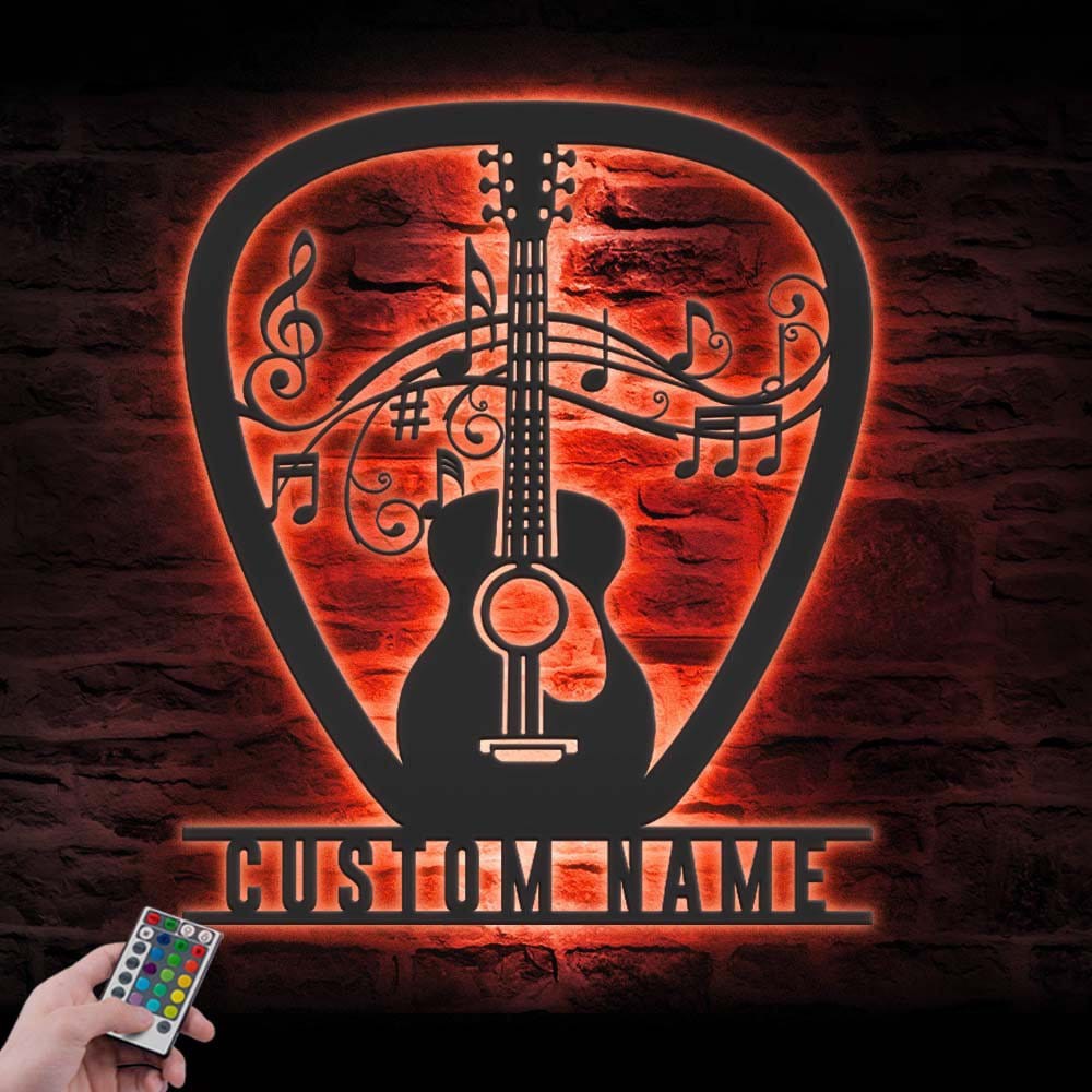 Custom Guitar Pick Metal Wall Art LED 2