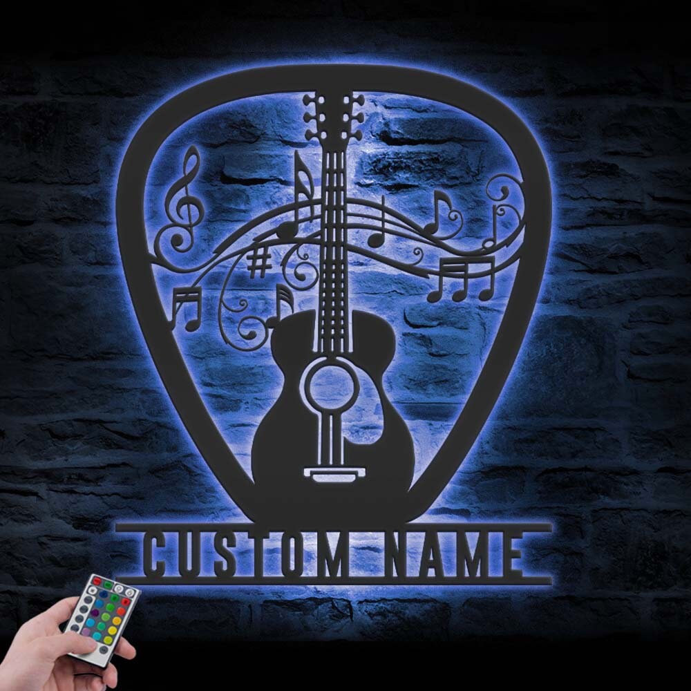 Custom Guitar Pick Metal Wall Art LED 3