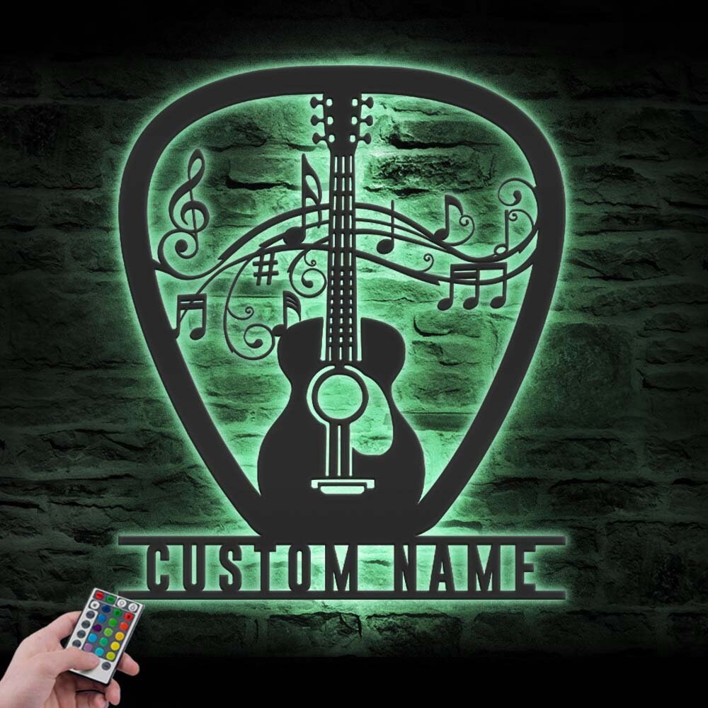 Custom Guitar Pick Metal Wall Art LED 4