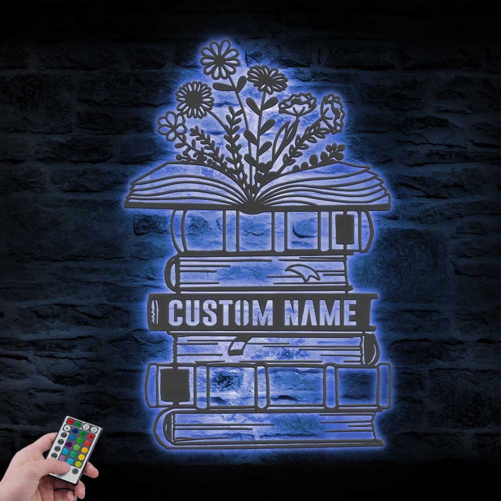 Custom Librarian Book Reading Metal Wall Art LED 2