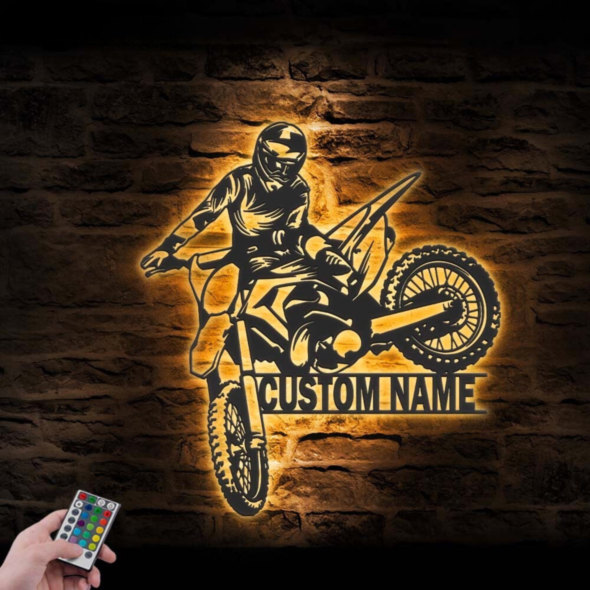 Custom Motocross Biker Metal Wall Art LED 1