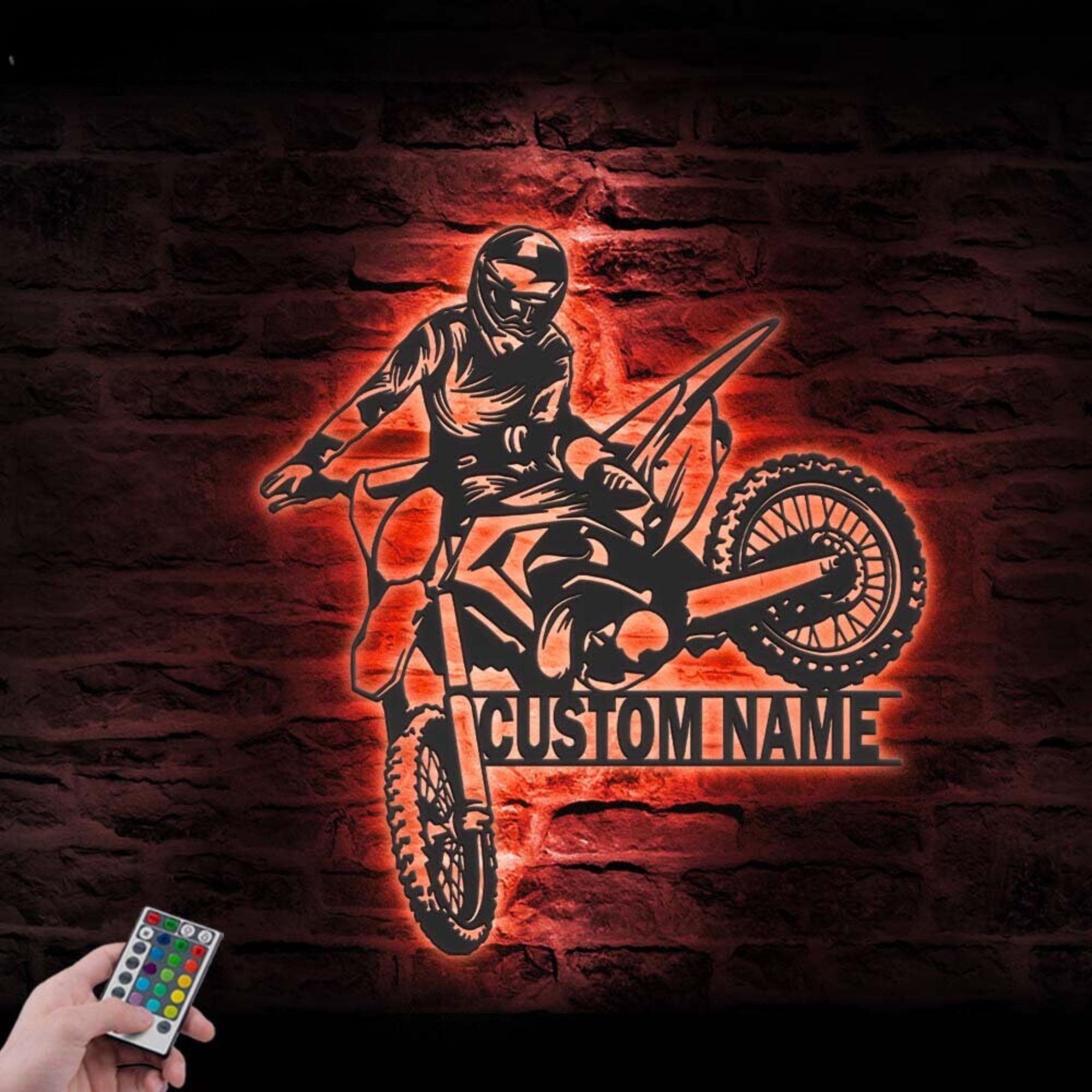 Custom Motocross Biker Metal Wall Art LED 2