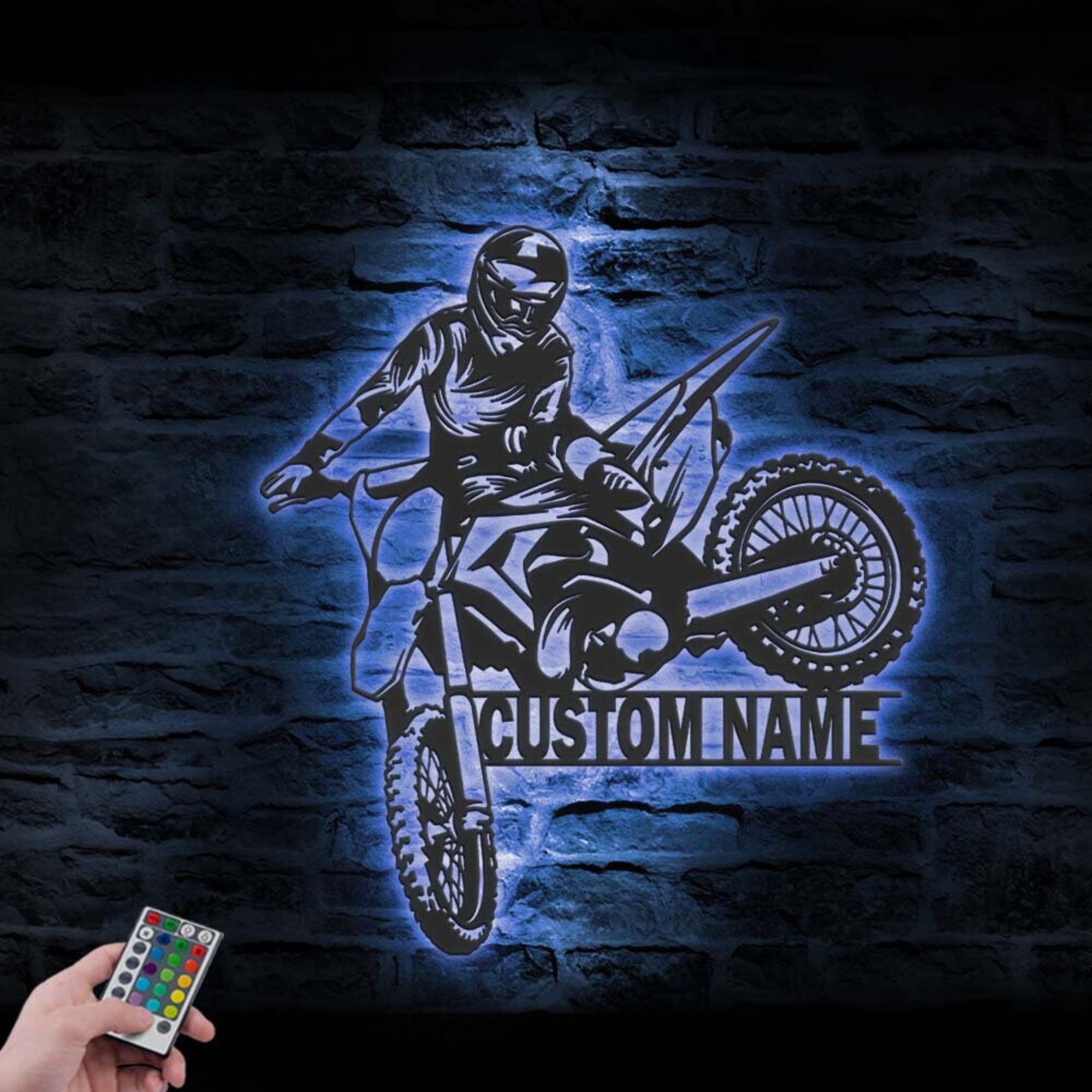 Custom Motocross Biker Metal Wall Art LED 3