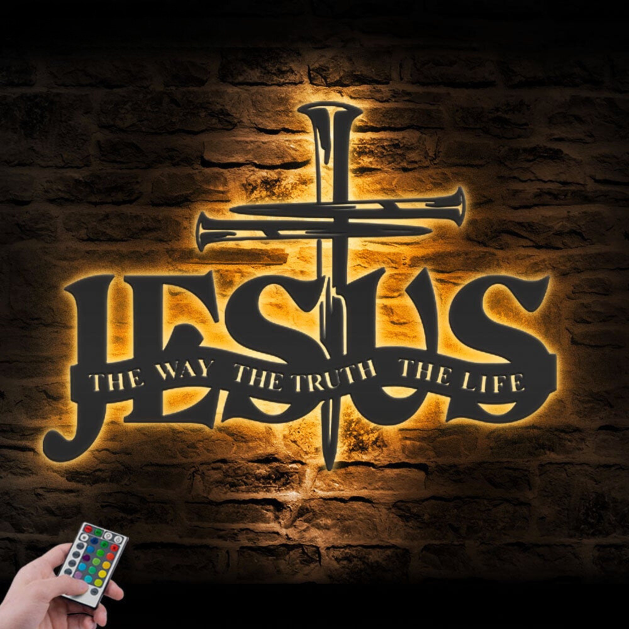 Jesus The Way The Truth The Life Metal Wall Art LED 1