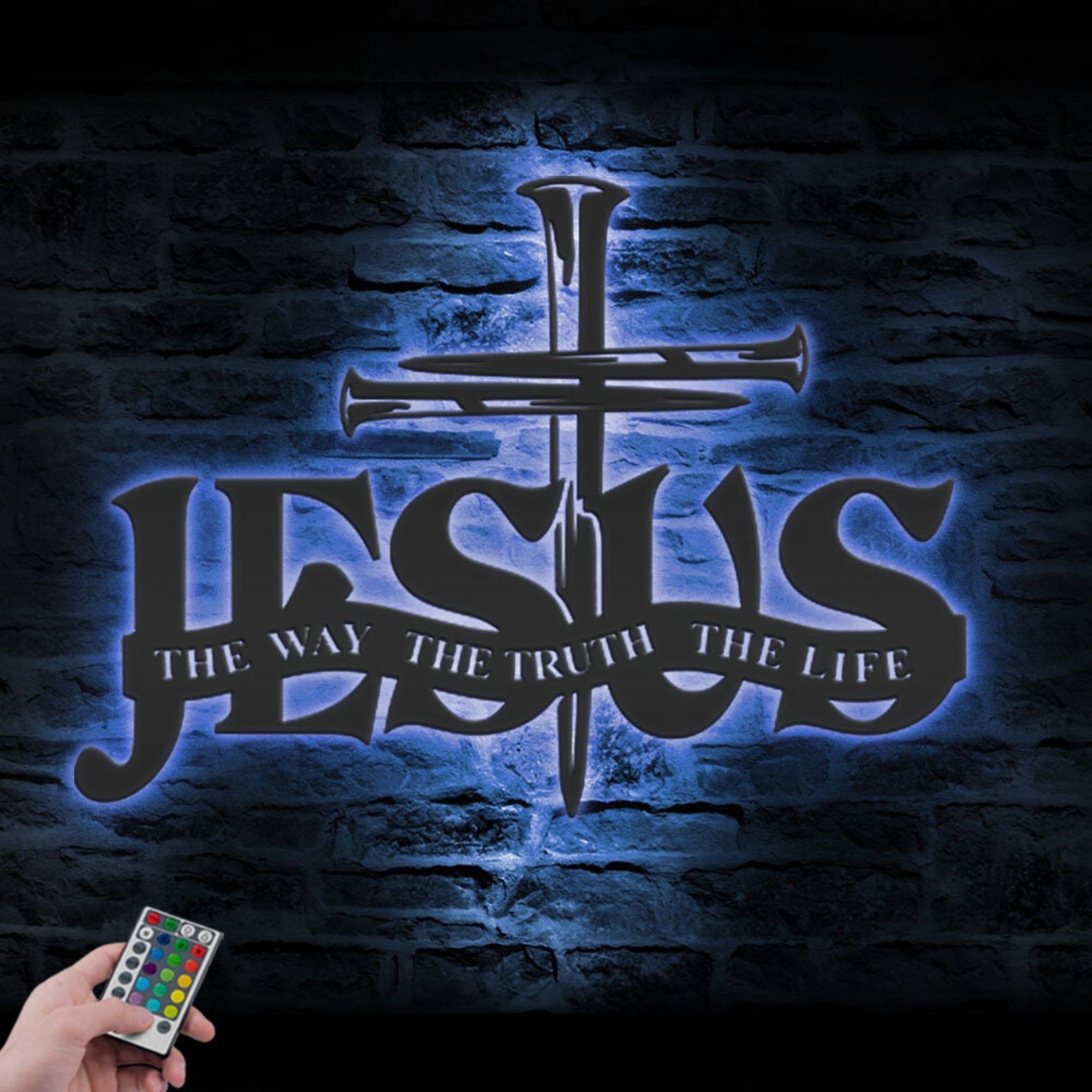 Jesus The Way The Truth The Life Metal Wall Art LED 3