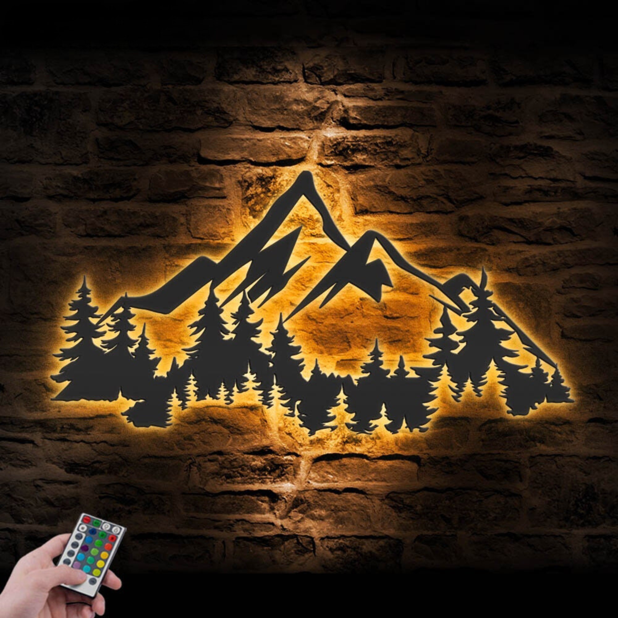 Nature Mountain Forest Metal Wall Art LED Light 1