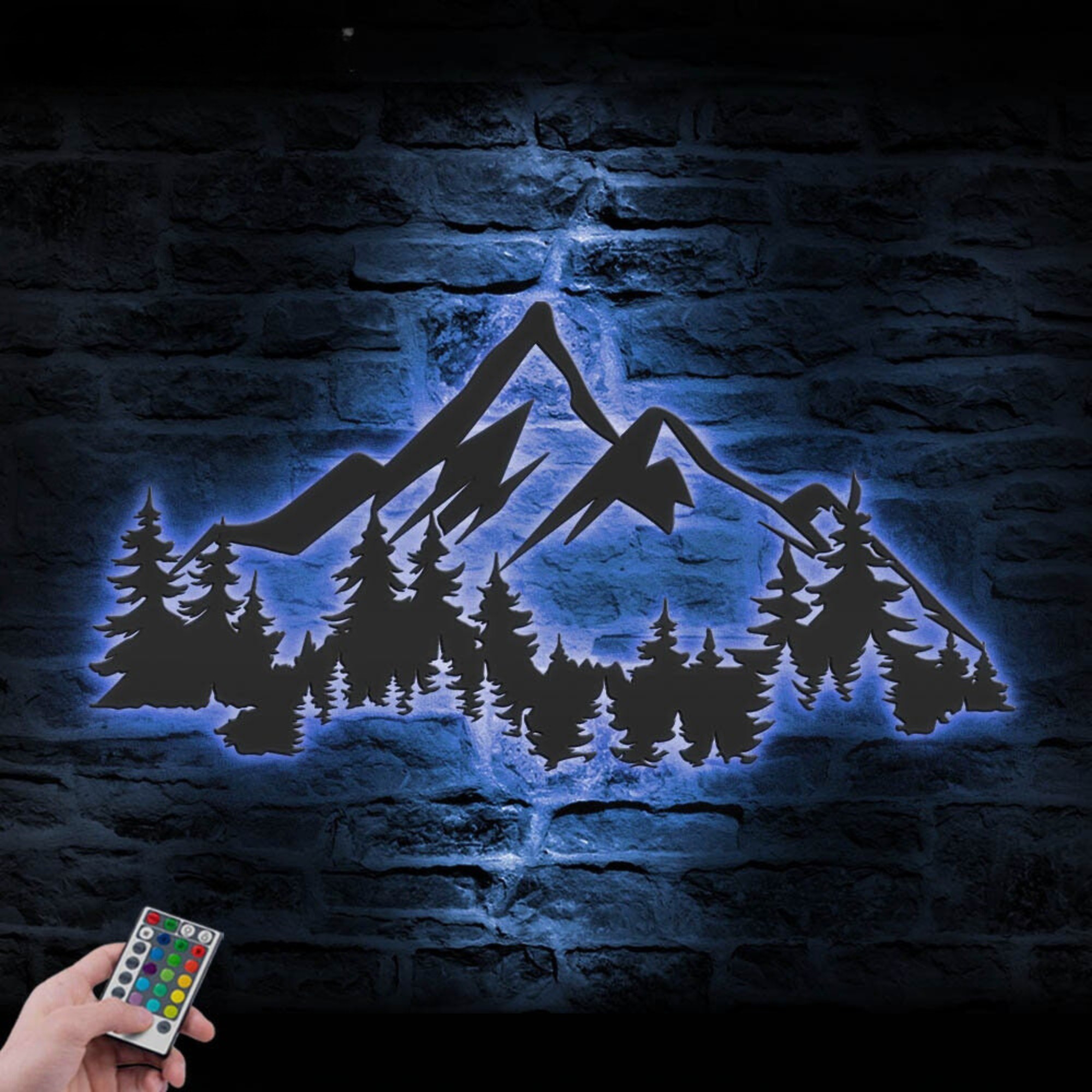 Nature Mountain Forest Metal Wall Art LED Light 2