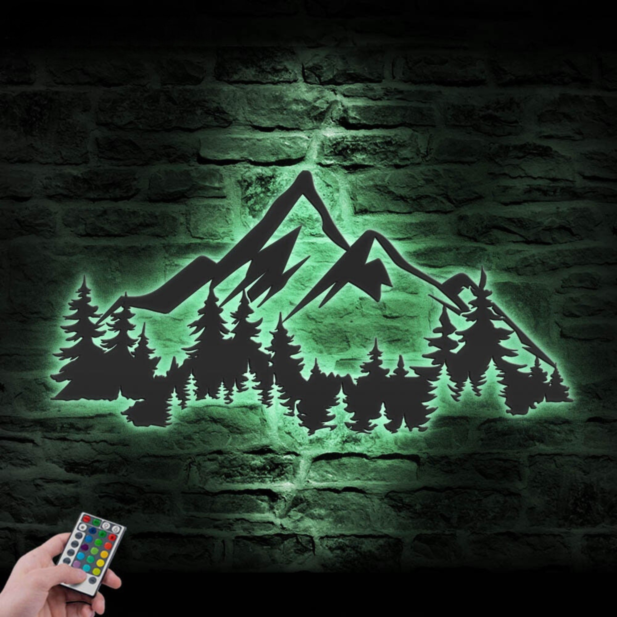 Nature Mountain Forest Metal Wall Art LED Light 3