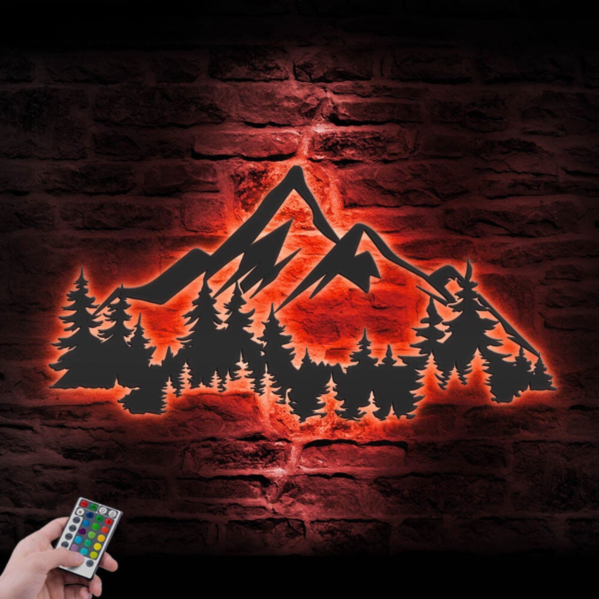 Nature Mountain Forest Metal Wall Art LED Light 4