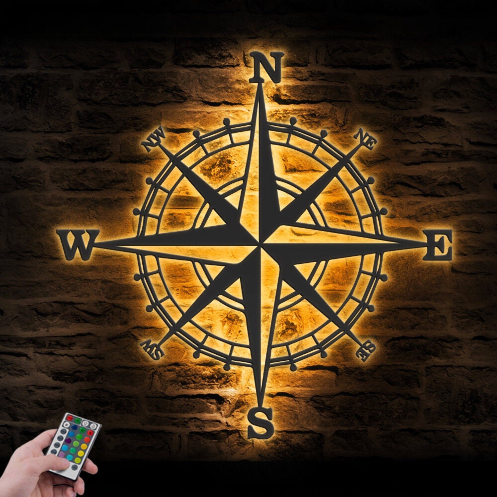 Nautical Compass Metal Wall Art LED 1