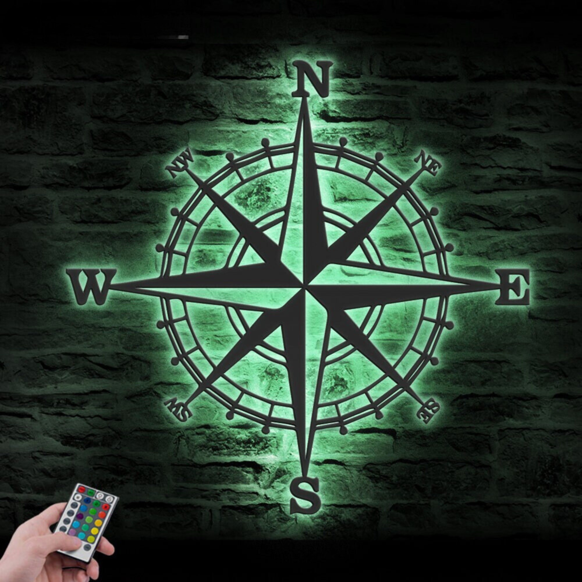 Nautical Compass Metal Wall Art LED 4