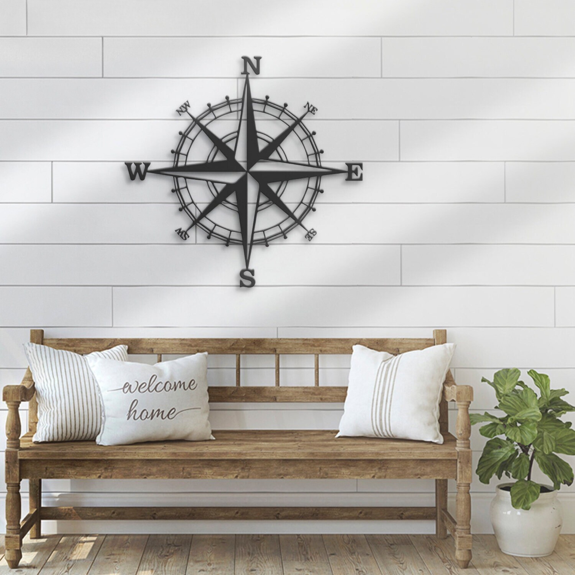 Nautical Compass Metal Wall Art LED 5