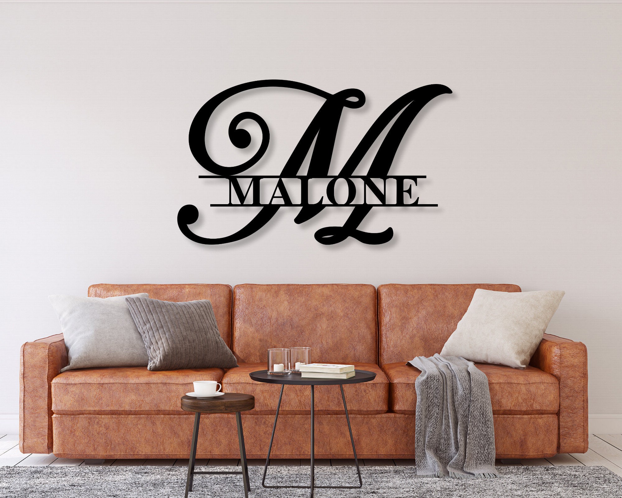 Personalized Last Name Metal Sign Wall Art Split Monogram 4