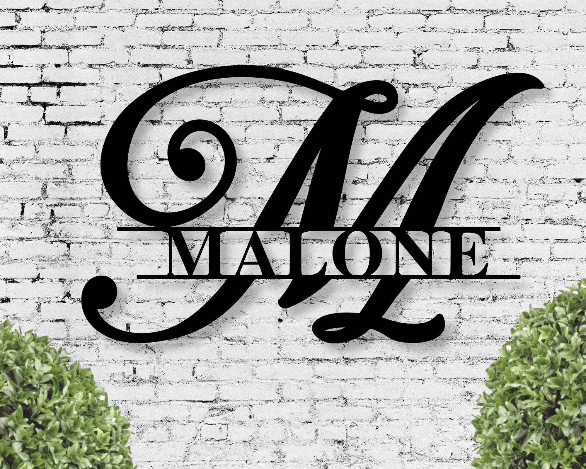 Personalized Last Name Metal Sign Wall Art Split Monogram