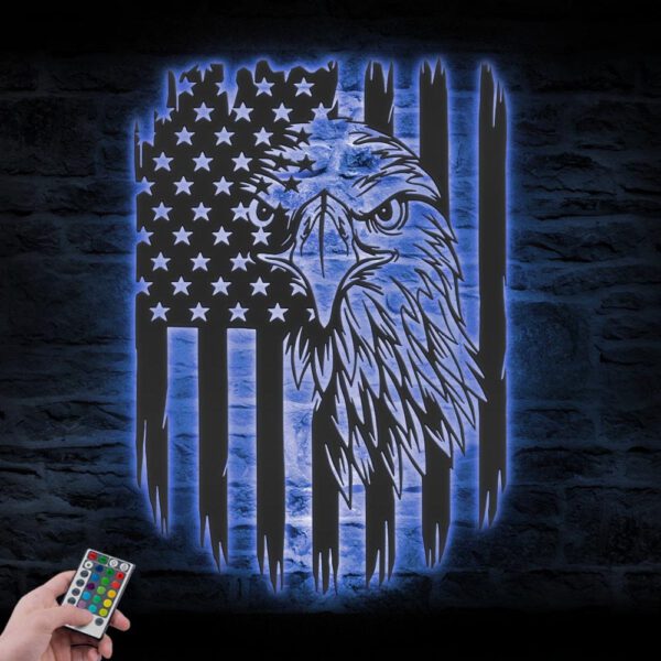 American-Eagle-US-Flag-Metal-Wall-Art-LED-Light-6