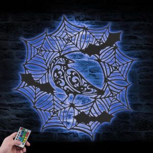 Bat-Raven-On-Spiderweb-Metal-Wall-Art-with-LED-Light-2