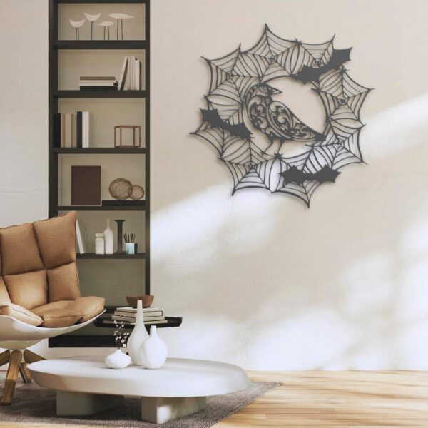 Bat-Raven-On-Spiderweb-Metal-Wall-Art-with-LED-Light-4