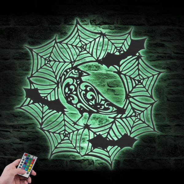 Bat-Raven-On-Spiderweb-Metal-Wall-Art-with-LED-Light